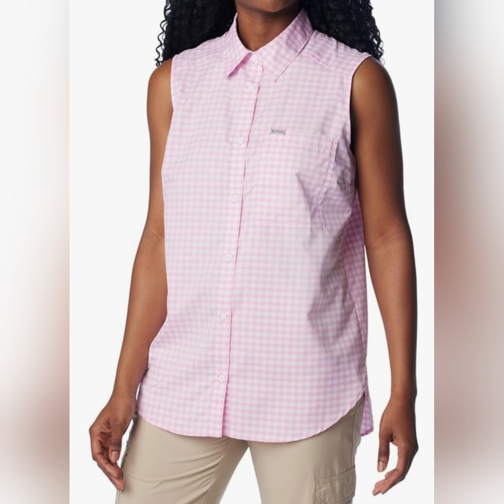 COLUMBIA Anytime Lite Sleeveless Shirt - Pink Gingham - Size S (NWT) - Picture 5 of 16